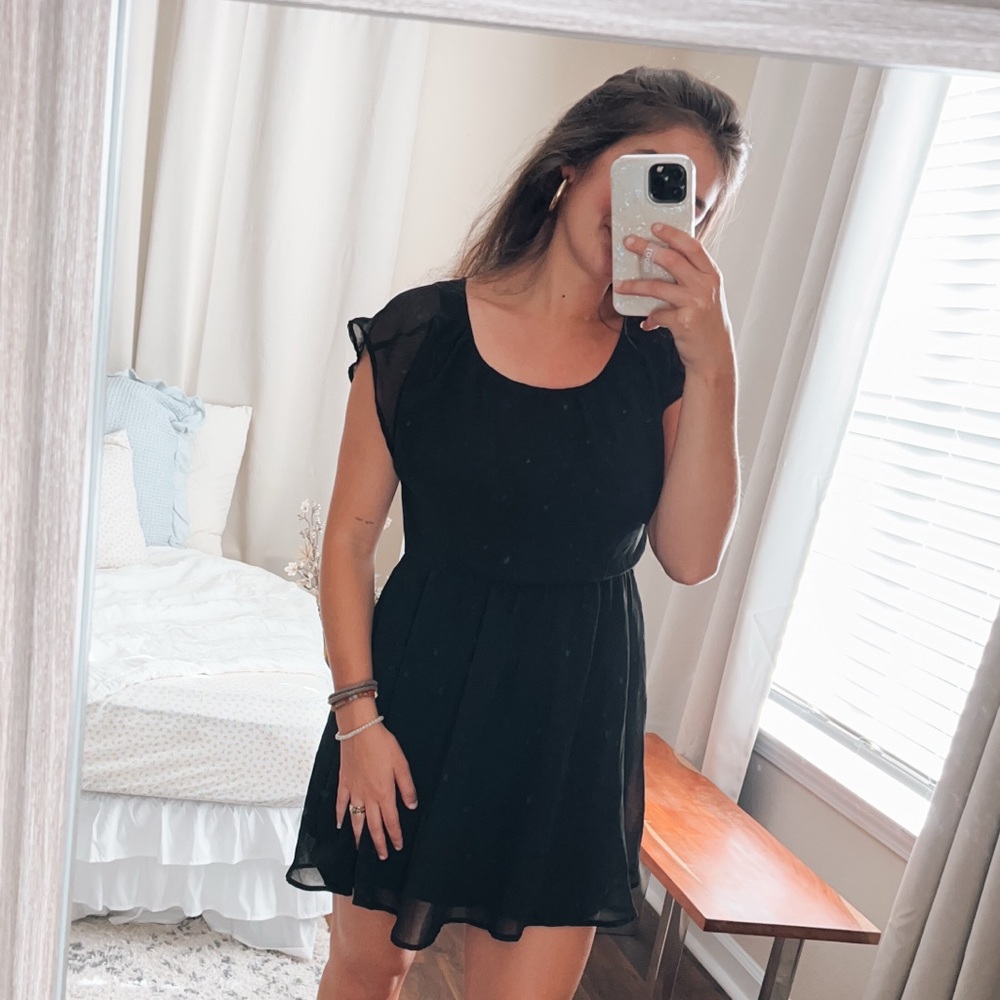 (lush) black chiffon mini fit n flare dress women’s size small